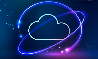Scalable Cloud and Infrastructure Transformation Services neon cloud outline orbited by neon lines