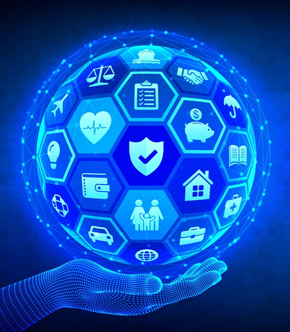  FinTech & Regulatory Compliance Solutions globe graphic with app icons in a hand 