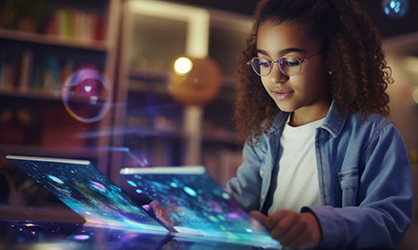 Child education platform – Learning Management System for Nonprofit young girl using virtual screens